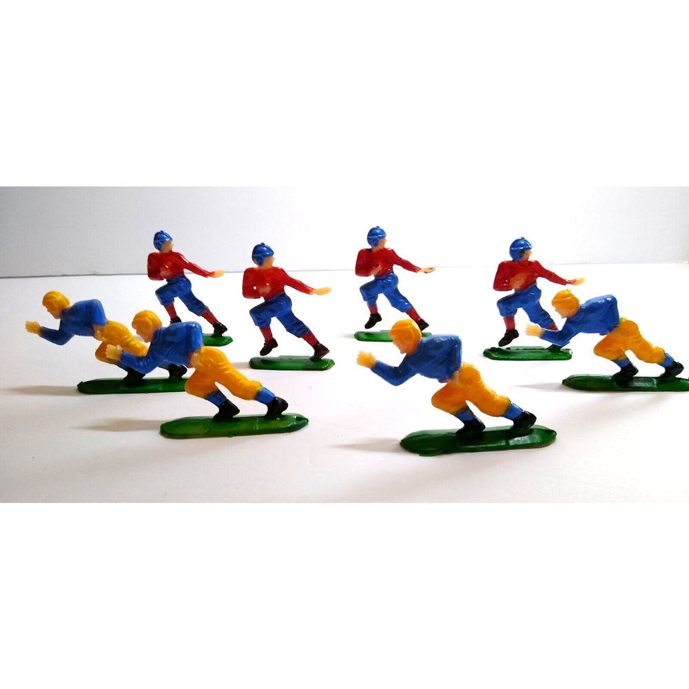 Vintage Football Players (8) Hard Plastic Figures Blue Red and Yellow Hong Kong